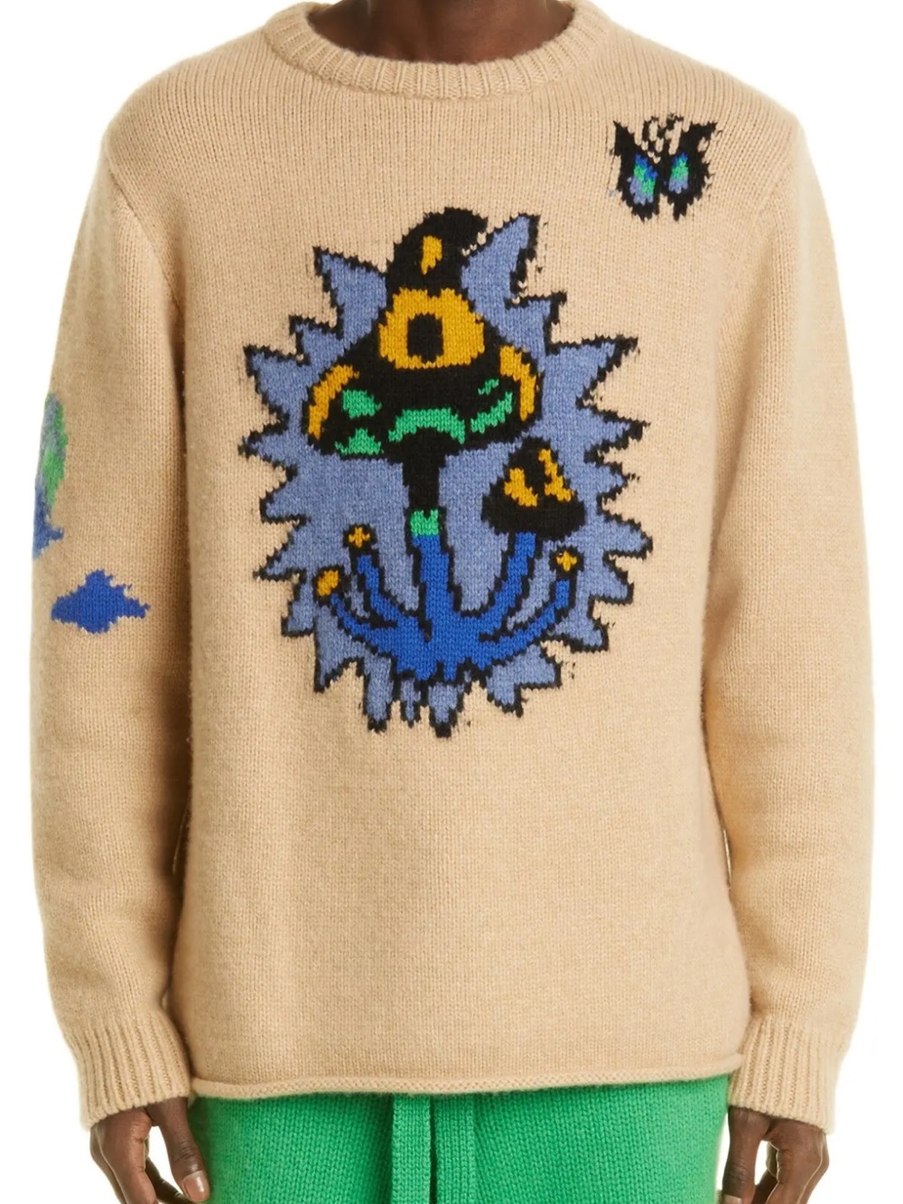 The Elder Statesman Shroom Garden Intarsia 100% thick Cashmere Sweater excellent